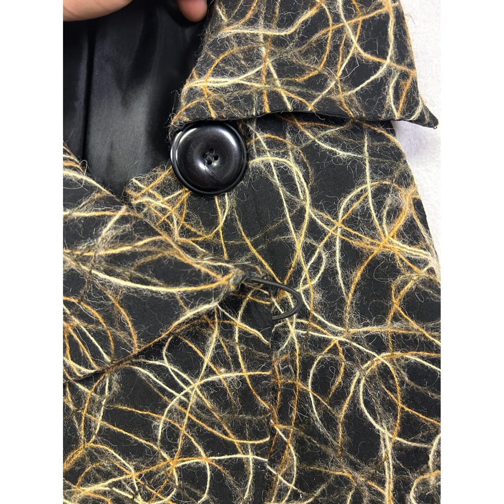 Artistic Avant Garde Elliott Lauren Womens 10 Black Gold Wool Scribble Jacket - Picture 5 of 11